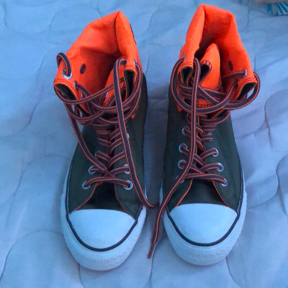 Custom orange and army green converse